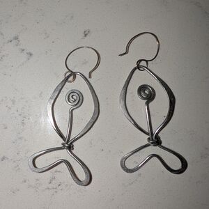 Handmade Silvery Metal Fish Dangle Earrings
